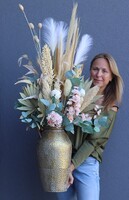 bukiet z suszem w złotym naczyniu, Tredusa Eduardo, wys.114cm  