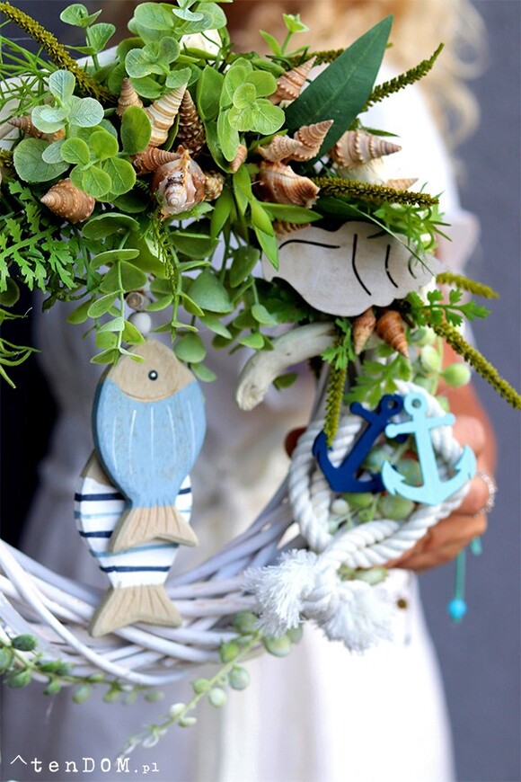 Łeba, marynistyczny wianek z rybami, śr.28cm