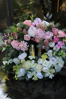 Różowa Magia, wieniec pogrzebowy / wiązanka nagrobna ze wstęgą, śr.50cm.