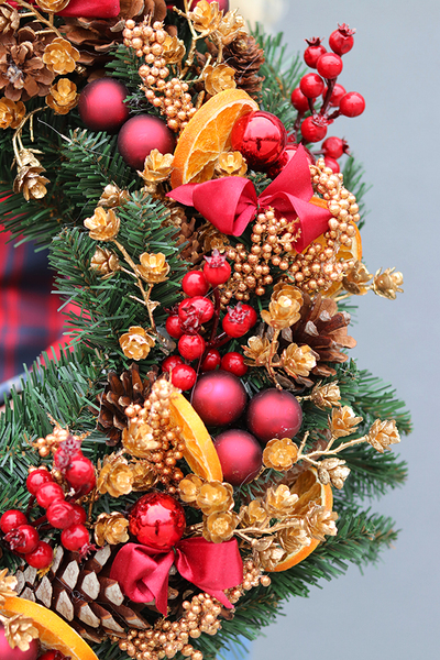 duży bożonarodzeniowy wianek, Burgundowa Wigilia, śr.50cm 