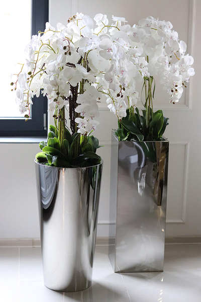 ekskluzywny storczyk w metalowej donicy, Moderno Mirror Round, wys.151cm 