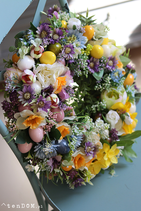 dekoracyjny wianek z jajkami, Wielkanoc na Łące, śr.34cm