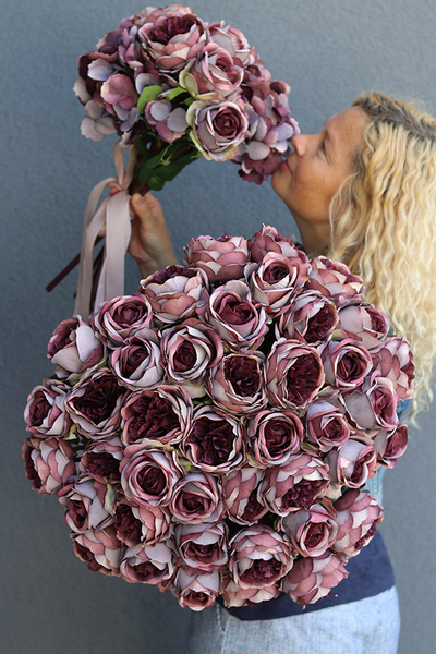 fioletowy bukiet róż i hortensji, Rosallia Purple, dł.52cm