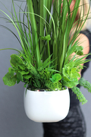 Jasson, sztuczna trawa z sukulentami w biało-srebrnej donicy, wys.85cm