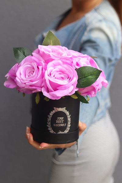 elegancki Flowerbox Różowa Róża, wys.22cm