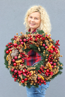 duży bożonarodzeniowy wianek, Burgundowa Wigilia, śr.50cm 