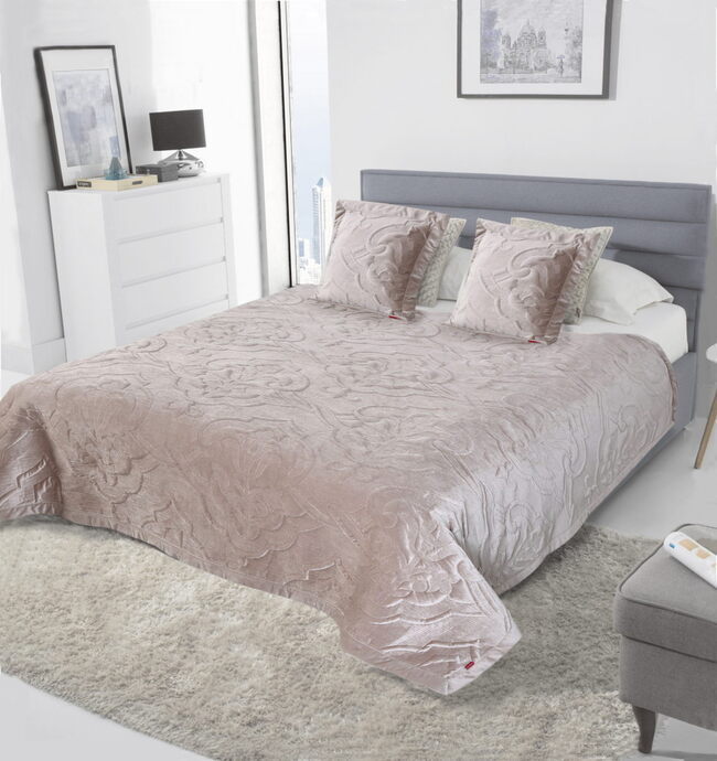 Beautiful Bedroom, narzuta welwetowa 240x220cm + 2 poszewki 45x45cm, beż