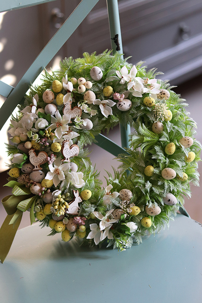 Radość Wiosny 2, wielkanocny asymetryczny wianek, śr.30cm 