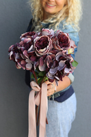 fioletowy bukiet róż i hortensji, Rosallia Purple, dł.52cm