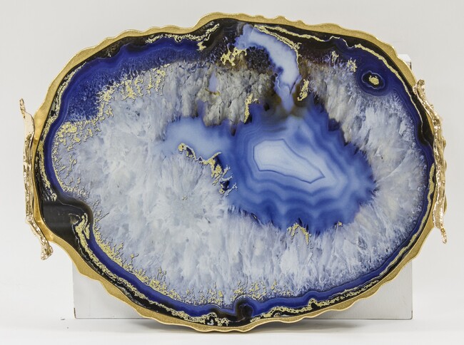 atrakcyjna złota taca glamour, Agate, wym.8x36x47cm