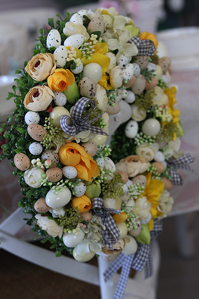bardzo bogaty, wielkanocny wianek Happy Easter, śr.40cm