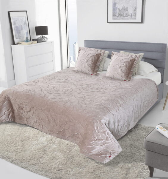 Beautiful Bedroom, narzuta welwetowa 200x220cm + 2 poszewki 45x45cm, beż