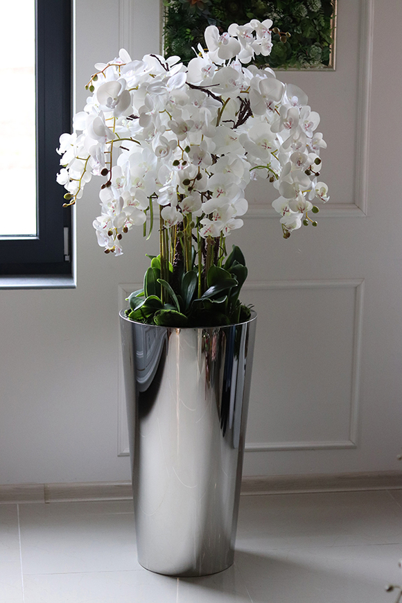 ekskluzywny storczyk w metalowej donicy, Moderno Mirror Round, wys.151cm 