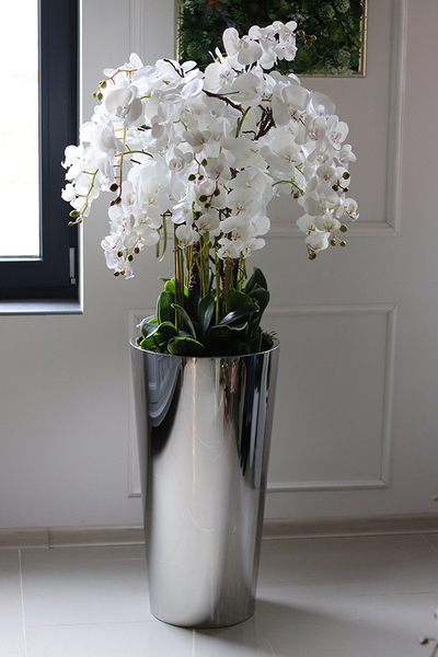 ekskluzywny storczyk w metalowej donicy, Moderno Mirror Round, wys.151cm 