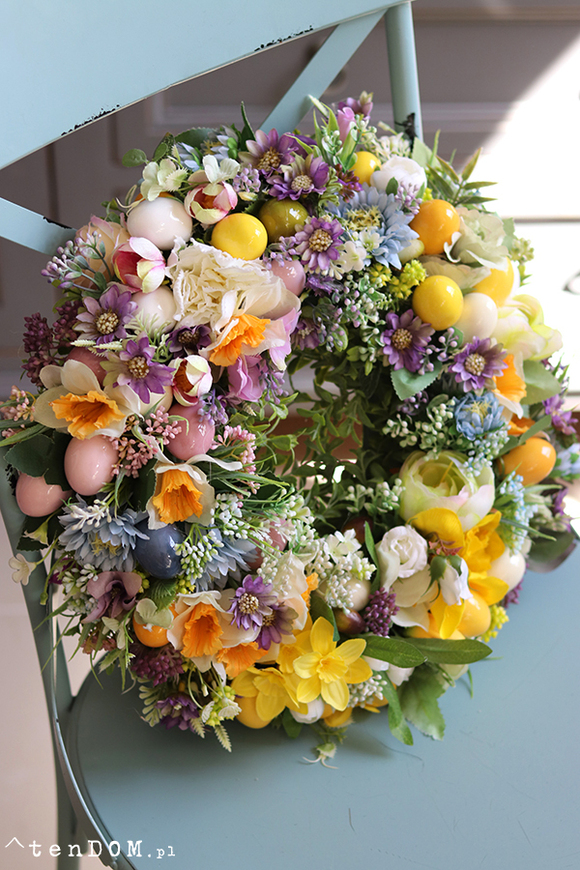 dekoracyjny wianek z jajkami, Wielkanoc na Łące, śr.34cm