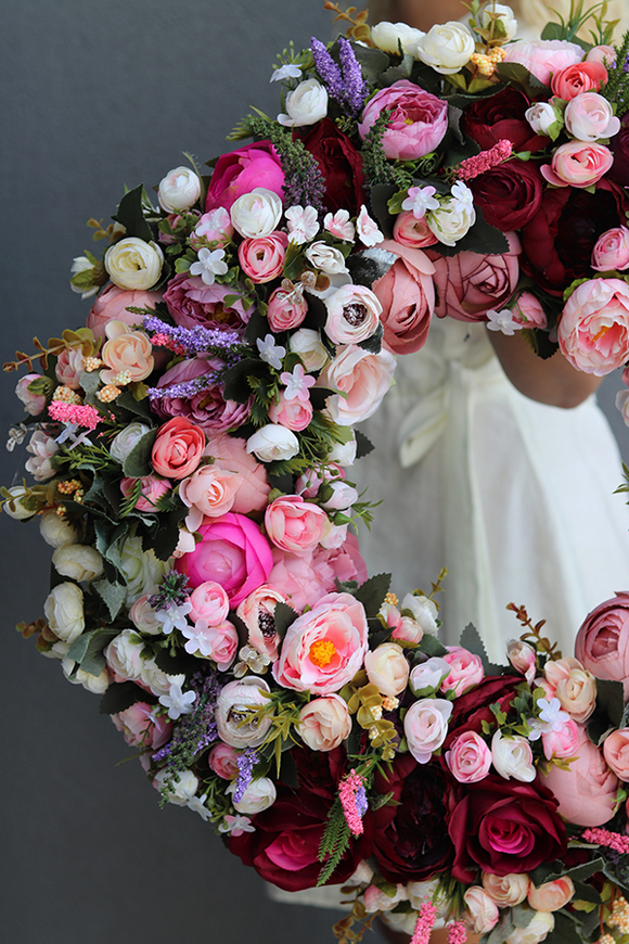 Bella Jesienna 5, duży kwiatowy wianek na drzwi, śr.53cm  