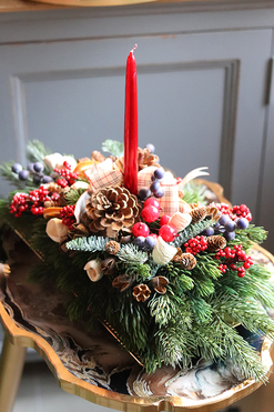 bożonarodzeniowy stroik na tacy, Wigilijna Radość, dł.50cm