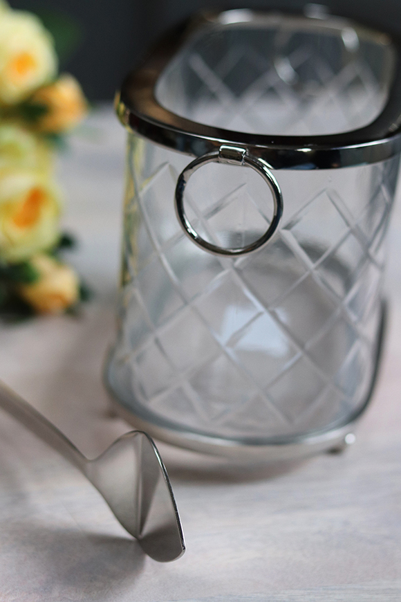 Glamour Spring, kryształowy pojemnik na lód ze szczypcami, wym.13x20x11cm