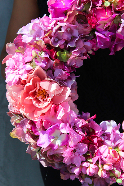 okazały wianek na drzwi Różowa Lady, śr.39cm 