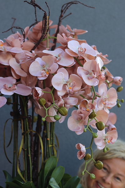 Fiberglass White Cappucino, sztuczny storczyk w wysokiej białej donicy, wys.132cm 