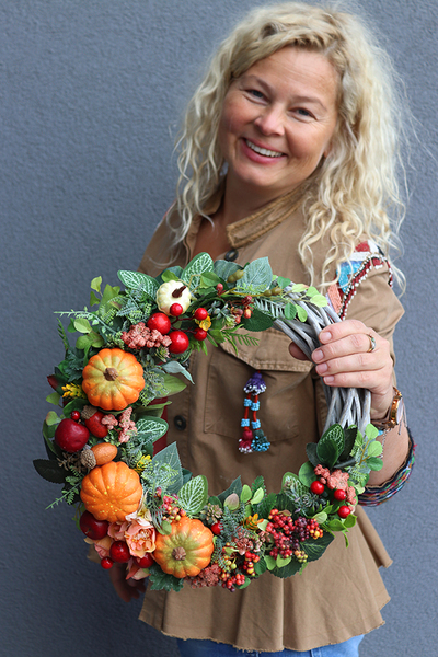 jesienny wianek na drzwi, Jesienne Dynie, śr.38cm
