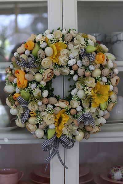 bardzo bogaty, wielkanocny wianek Happy Easter, śr.40cm