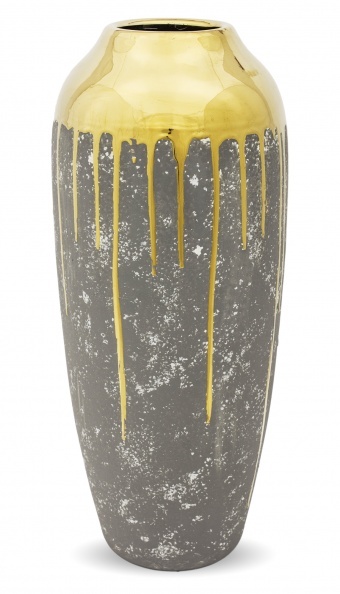 Gold Drop Classic, ceramiczny wazon ze złotą dekoracją, wym.8x19x19cm