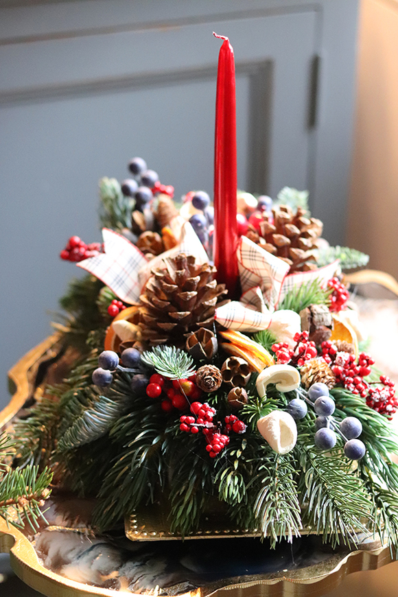 bożonarodzeniowy stroik na tacy, Wigilijna Radość, dł.50cm  