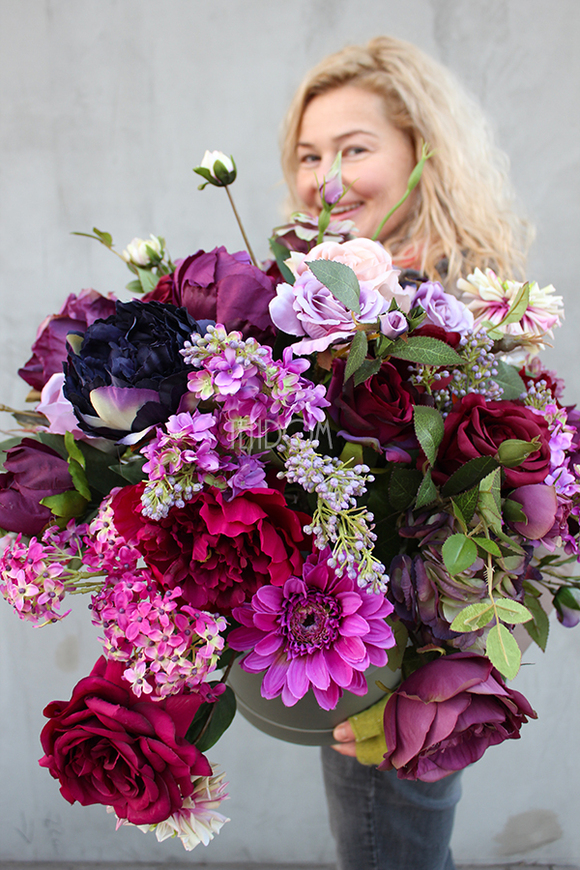 flowerbox kompozycja ze sztucznych kwiatów Ballada, wys.63cm