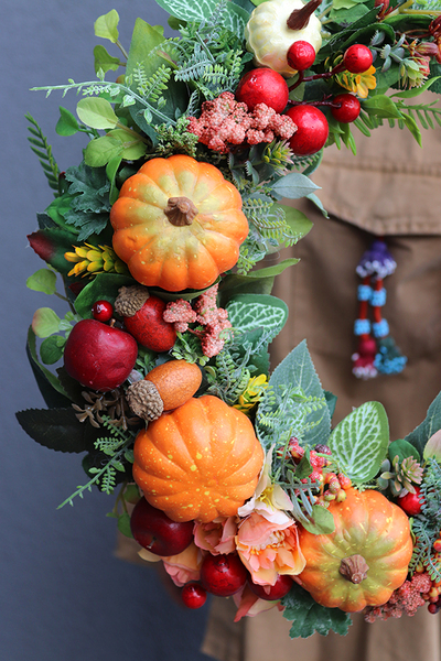 jesienny wianek na drzwi, Jesienne Dynie, śr.38cm 