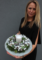 elegancki świąteczny stroik, Piękno Zimy na siwo szarym talerzu, śr.35cm