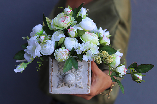 drewniane pudełko - szuflada z kwiatami, Fustra, wym.23x33cm