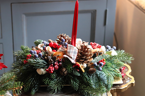 bożonarodzeniowy stroik na tacy, Wigilijna Radość, dł.50cm  