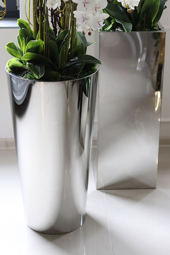 ekskluzywny storczyk w metalowej donicy, Moderno Mirror Round, wys.151cm 