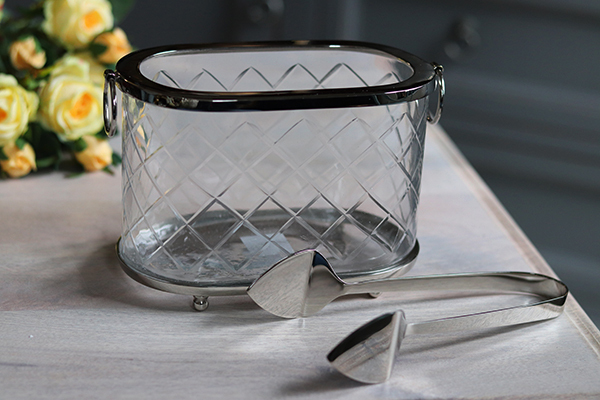 Glamour Spring, kryształowy pojemnik na lód ze szczypcami, wym.13x20x11cm