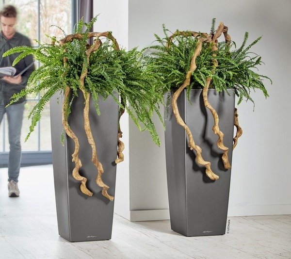 Cubico Alto Premium, elegancka donica z nawadnianiem, szara, wys.105cm