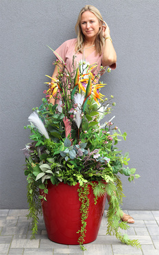 Feretia Modern Classico, kompozycja ze strelicją w czerwonej donicy, wys.135cm 