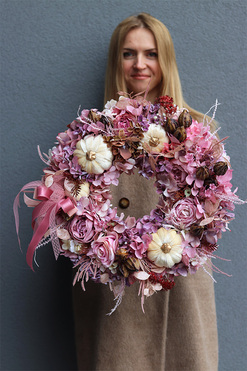 Deco Pumpkins Velvet, jesienny wianek z dyniami, śr.50cm   