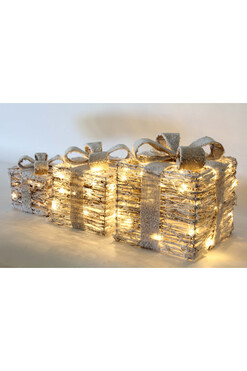 OD RĘKI Rattan Gift Gold, świąteczne prezenty/dekoracja LED, kpl.3szt