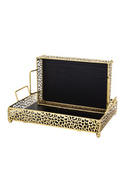 Wild Gold A, dekoracyjna taca ze drewnianym blatem, kpl.2szt, wym.33x20/38x25cm