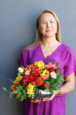 Kolorowe Kwiaty Glamour, jesienna kompozycja w misie, wys.27cm