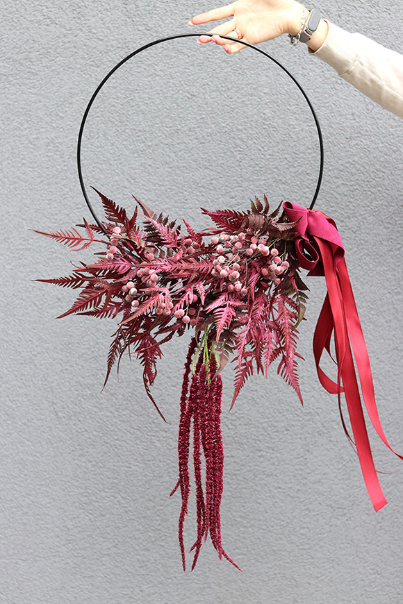 Subtelle Bordo, wianek jesienny na obręczy, śr.50cm