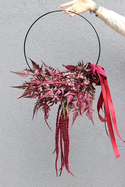 Subtelle Bordo, wianek jesienny na obręczy, śr.50cm