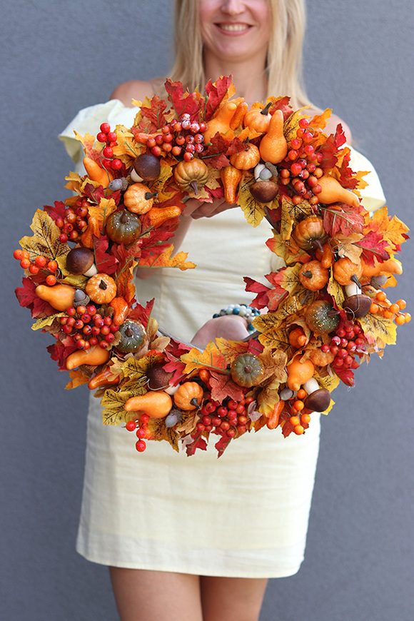 Orangede, jesienny wianek na drzwi, śr.50cm