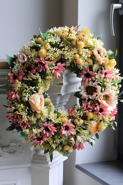 Słońce Wiosenne, żółty wianek dekoracyjny, śr.44cm 