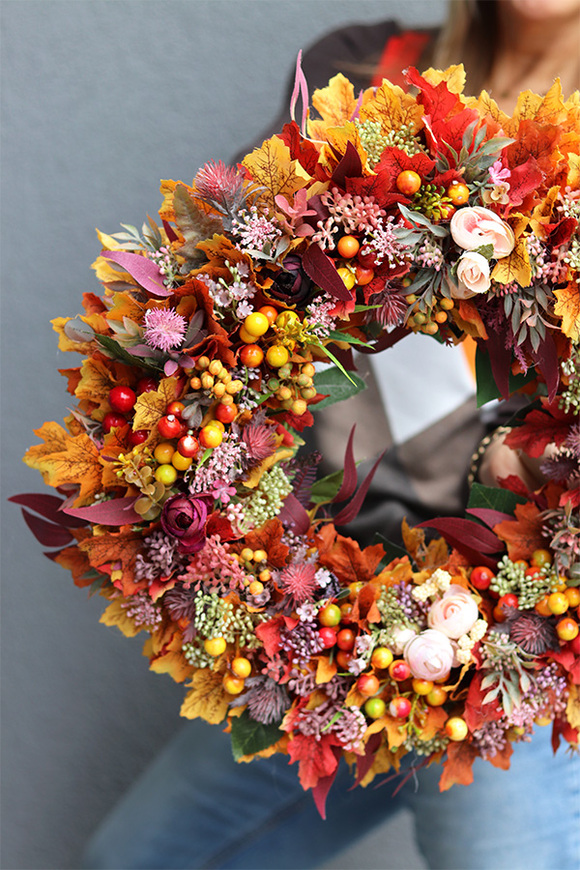 kolorowy jesienny wianek, Pomarańczowe Liście 2