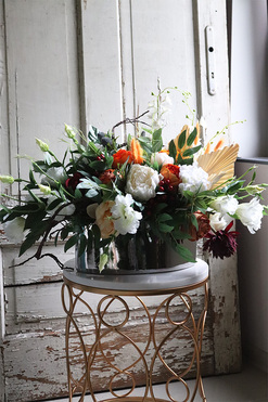 Manfredo Nerassa, pomarańczowa kompozycja z suszem, wym.36x74cm