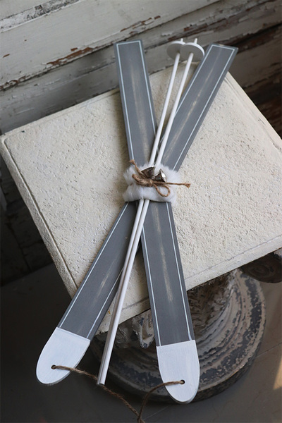 Narty Szare, dekoracja świąteczna, dł.58cm 