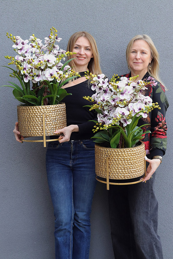 Goldenario Ellie 2, biały gumowy storczyk w złotej donicy