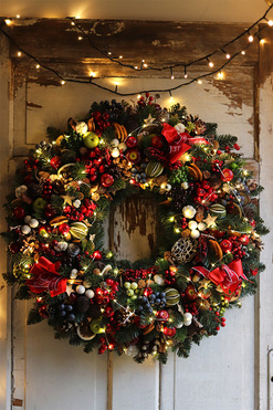 Świąteczny Kolor Big, bogaty wianek świąteczny LED, śr.70cm